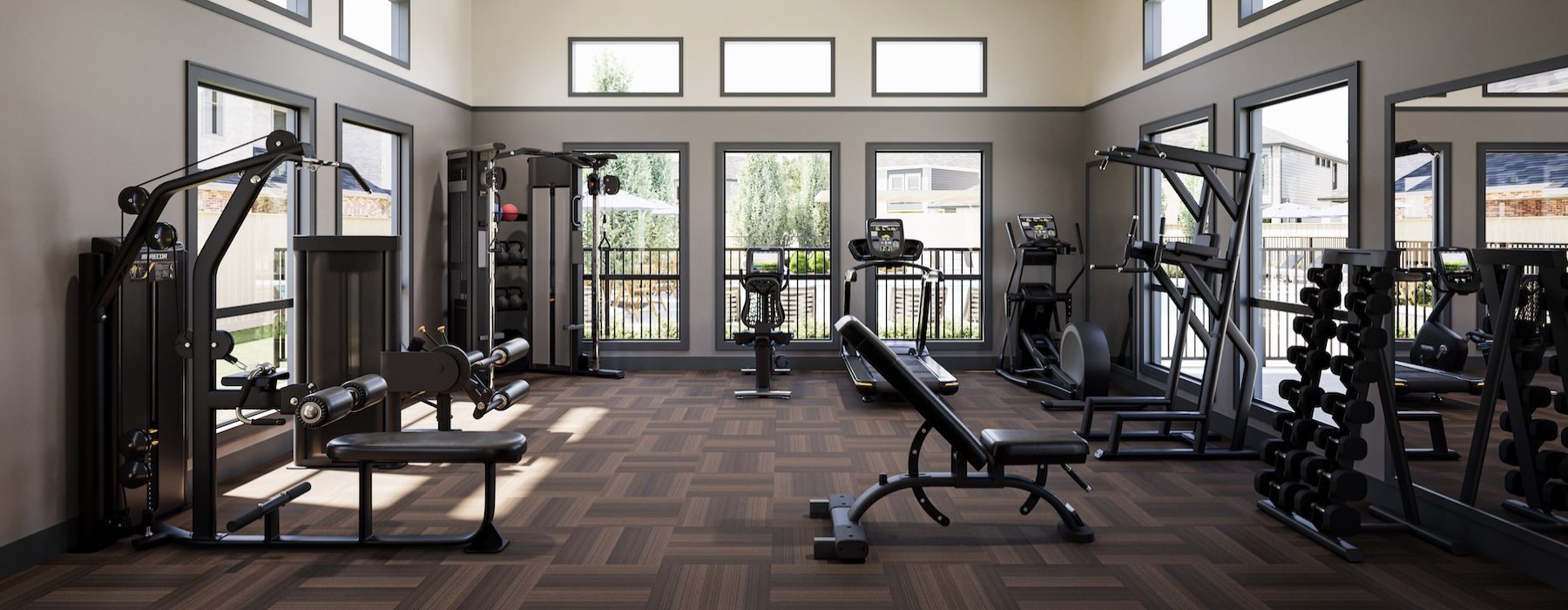 a room with a wood floor and a wood floor with a fan and a wood floor with a